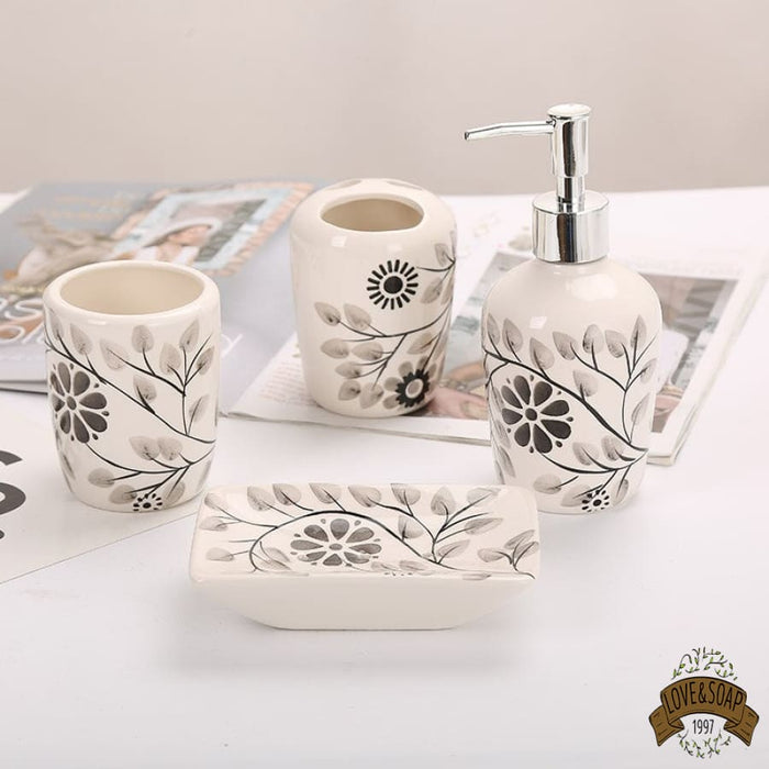 Ensemble d'accessoires de salle de bain 4 pièces en céramique et motif  floral