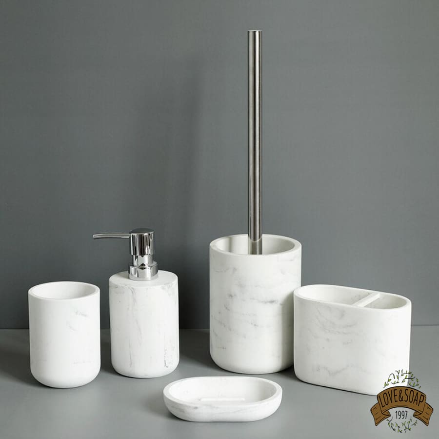 Ensemble d'accessoires de salle de bain luxueux de 5 pièces en résine  imitation marbre
